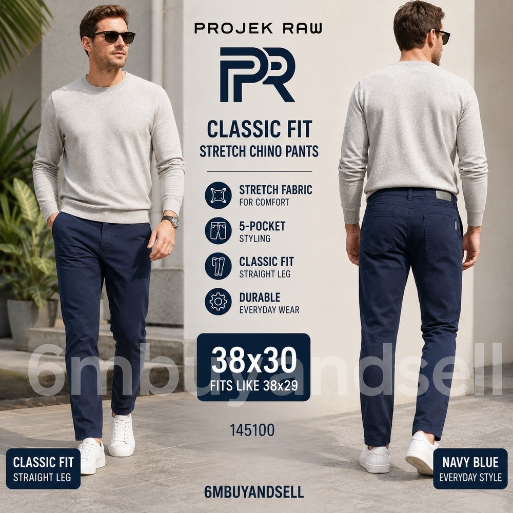 Projek Raw Mens 38x29 Navy Blue Classic Fit Stretch Chino Pants 145100